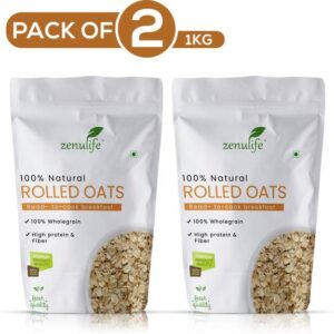 zenulife Super Oats, 100% Rolled Oats 1kg (Pack of 2) |...